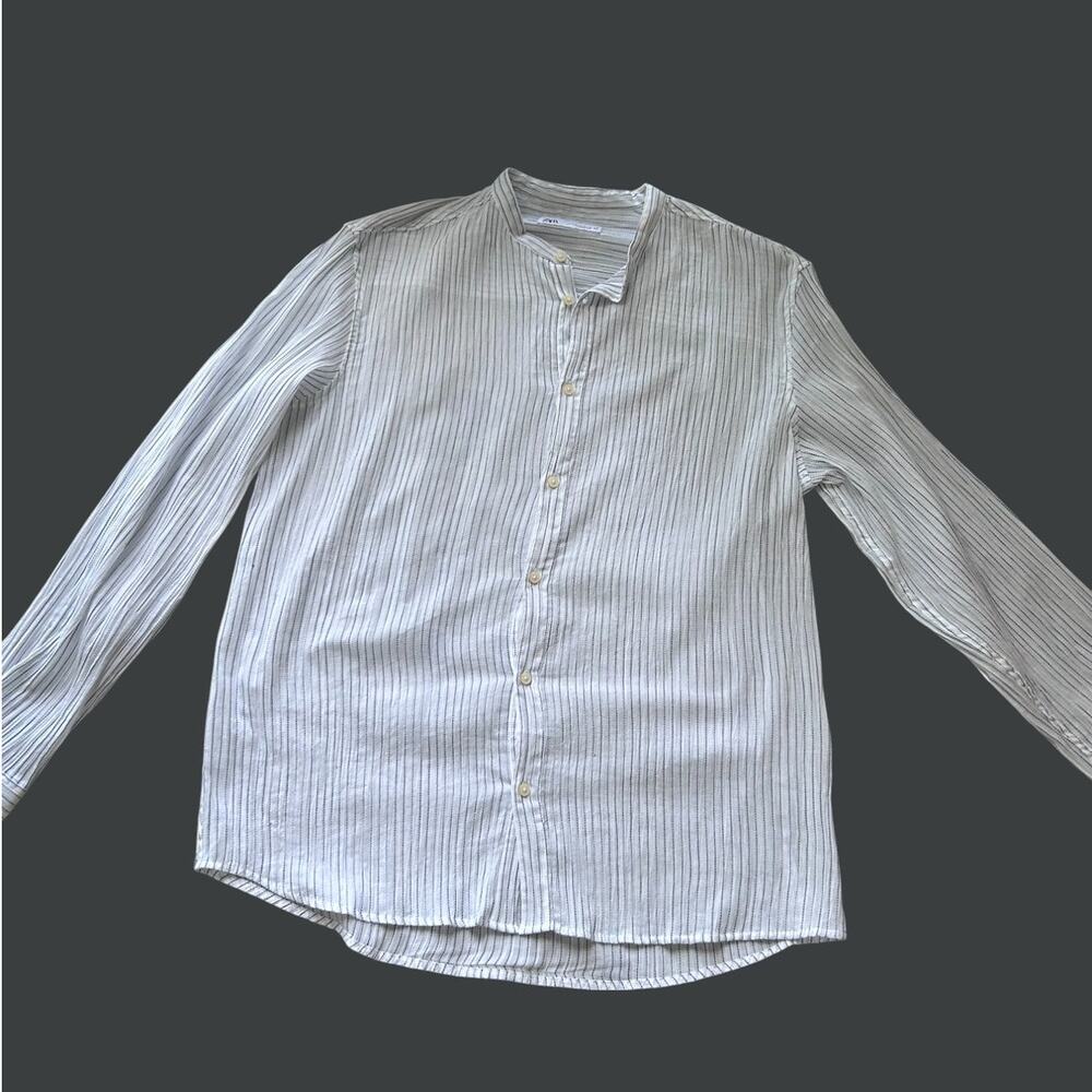 Zara White Collarless Button-Down Shirt - Minimalist Chic